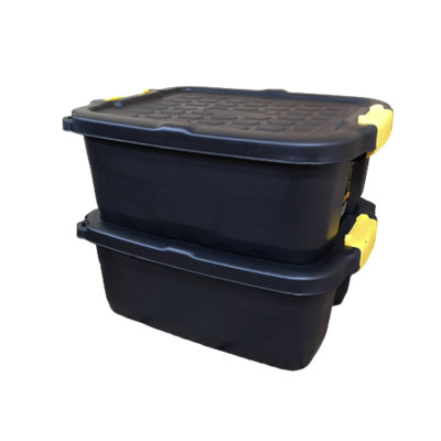 B&Q -  2 X 24L Heavy Duty Storage BoxesSturdyLockableStackable And Nestable Design Storage Chests With Clips In Black - Image 8