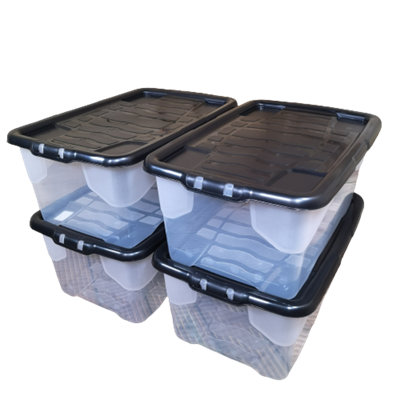Samuel Alexander Unisex White X 42L Clear Storage Box With Black Lid, Stackable & Nestable Design Storage Solution In Size 4 - Image 7