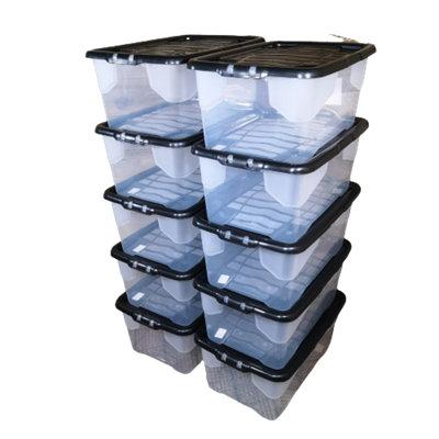 Samuel Alexander 10 X 42L Clear Storage Box With Black LidStackable And Nestable Design Storage Solution from B&Q