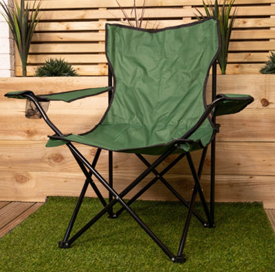 Samuel Alexander Green Folding Canvas Camping / Festival / Outdoor Chair With Arms And Cup Holder from B&Q