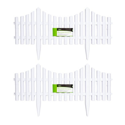 Samuel Alexander 33Cm Set Of 8 White Plastic Picket Fence Garden Edging With Wood Effect from B&Q
