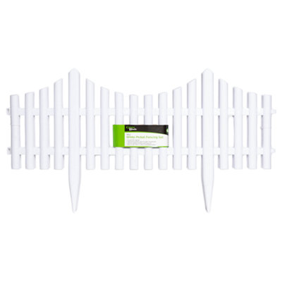 Samuel Alexander 33Cm 4 Piece Set White Wood Effect Picket Fence Garden Edging from B&Q