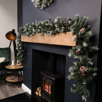 B&Q -  2.7M Green Mixed Needle Christmas Garland With Pine Cones And Red Berries