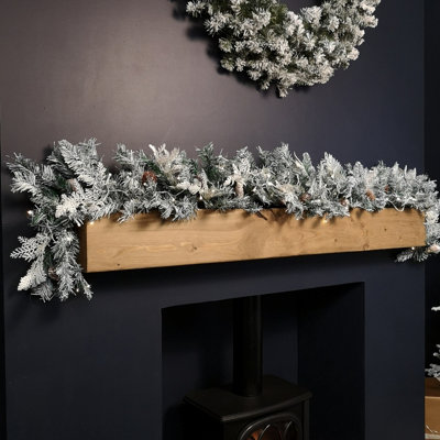 Samuel Alexander 1.8M Snowy Pre Lit Christmas Garland With 50 Warm Led Lights And Pinecones 96 Tips White