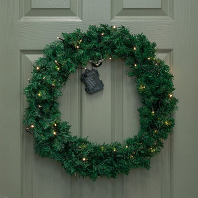 B&Q -  60Cm Pre Lit Plain Green Christmas Wreath With Warm White Leds And 160 Tips