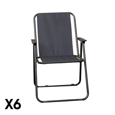 B&Q -  6 Pack Black Lightweight Foldable Canvas Chair With Plastic Armrests