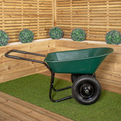 B&Q -  Heavy Duty 2 Wheel Outdoor Pneumatic Plastic Garden Wheelbarrow In Green