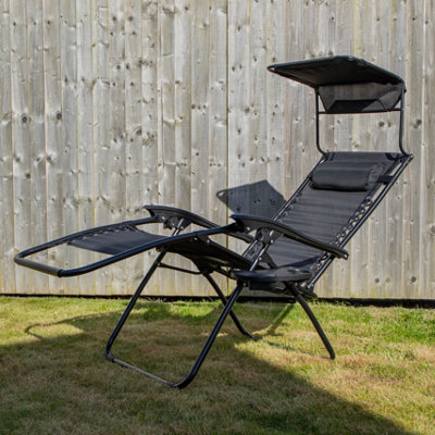 Samuel Alexander Multi Position Garden Gravity Relaxer Chair Sun Lounger With Sun Canopy In Black from B&Q