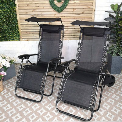 Samuel Alexander Set Of 2 Multi Position Garden Gravity Relaxer Chair Sun Lounger With Sun Canopy In Black from B&Q