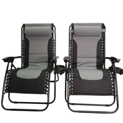 Samuel Alexander Set Of 2 Luxury Padded Multi Position Zero Gravity Garden Relaxer Chair Lounger In Grey & Black from B&Q