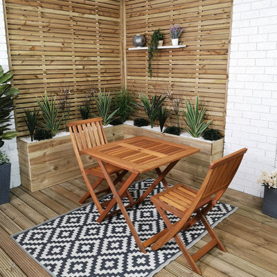 B&Q -  Outdoor 2 Person Folding Square Wooden Garden Dining Table Chairs Set