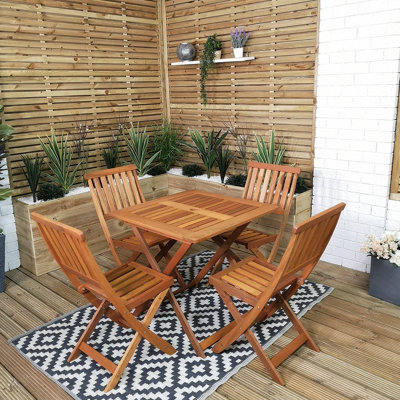 Samuel Alexander Outdoor 4 Person Folding Square Wooden Garden Dining Table Chairs Set