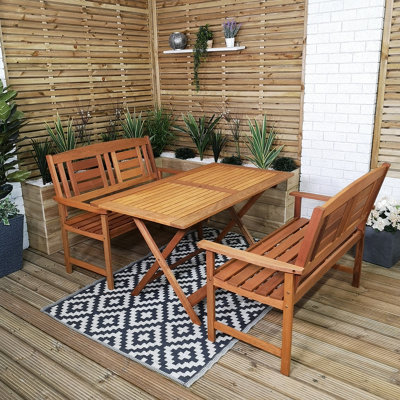 Lyte Outdoor 4 Person Folding Rectangular Wooden Garden Patio Dining Table And 2 Benches Set from B&Q