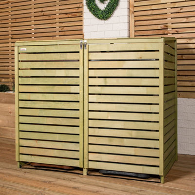 Samuel Alexander 1.34M X 1.2M Large Wooden Outdoor Garden Double Wheelie Bin Store Storage For 2 Bins from B&Q