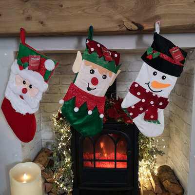 Samuel Alexander Bulk Of 36 Hanging Christmas Stockings With 3 Different Designs  Santa, Snowman & Elf