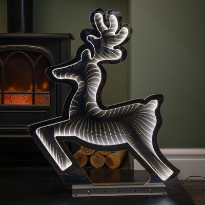 Samuel Alexander 60Cm Infinity Up Leaping Reindeer Christmas Decoration With Ice Leds On Metal Base Light/White