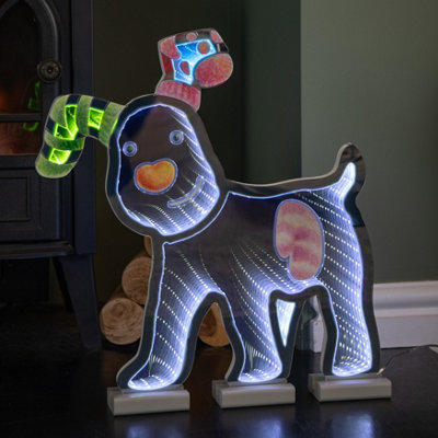 B&Q -  40Cm Infinity Light Up Snowdog Christmas Decoration With White Leds On Wooden Base