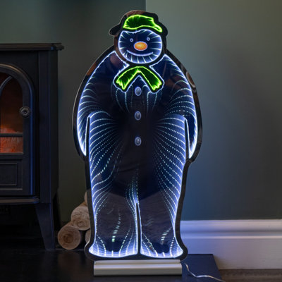 B&Q -  60Cm Infinity Light Up The Snowman Christmas Decoration With White Leds On Wooden Base