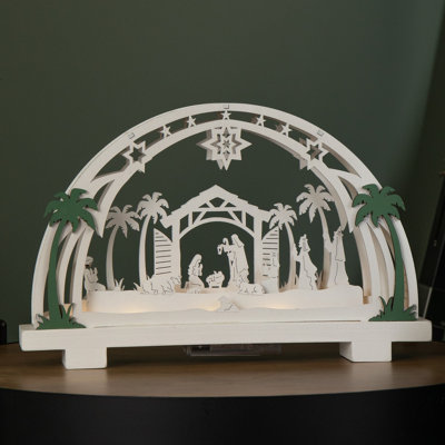 B&Q -  20Cm Battery Operated Warm White Led Wooden Arch Nativity Scene Christmas Decoration