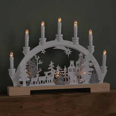 Samuel Alexander 45Cm Battery Operated Wooden Christmas Candle Bridge With Reindeer Scene & Leds