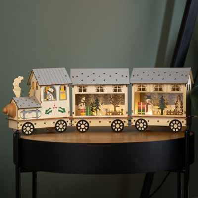 Samuel Alexander 16Cm Led Battery Operated Indoor Wooden Christmas Train & Carriages Scene from B&Q