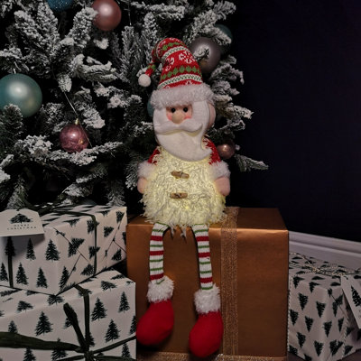 Samuel Alexander 50Cm Battery Operated Dangly Leg Santa Christmas Decoration White/Red