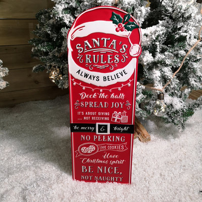 B&Q -  68Cm Indoor Outdoor Red Metal Santa's Rules Sign Hanging Christmas Decoration
