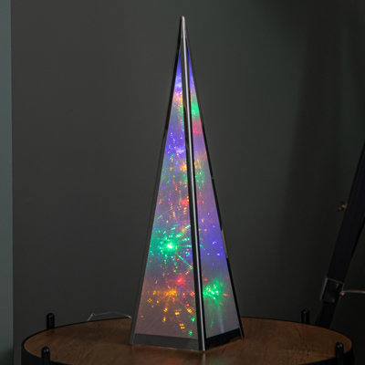 Samuel Alexander Premier Christmas 45Cm Holographic Pyramid With Multi Colour Led Lights Silver