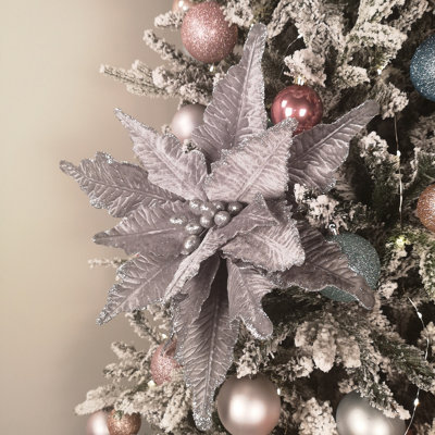 Samuel Alexander 68Cm Silver Velvet Poinsettia Stem With 2 Flowers Christmas Decoration from B&Q
