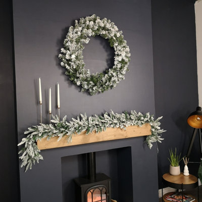 Samuel Alexander Green Snow Flocked Wreath Christmas Decoration 90Cm