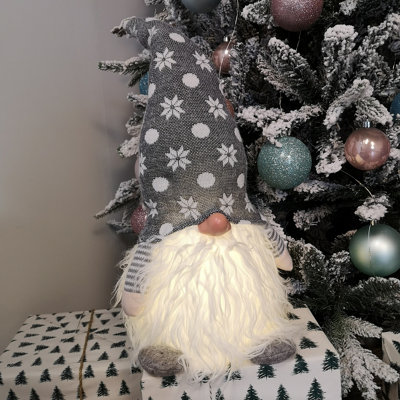 B&Q -  56Cm Battery Operated Light Up Christmas Standing Gonk Decoration In Grey