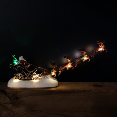 B&Q -  34Cm Battery Operated Light Up Santa Sleigh With Reindeer Christmas Decoration