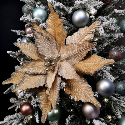 B&Q -  68Cm Champagne Gold Velvet Poinsettia Stem Christmas Decoration