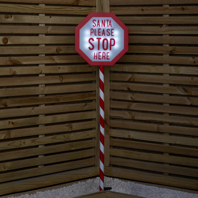 Samuel Alexander 1.1M Battery Operated Up Santa Stop Here Led Christmas Sign Light