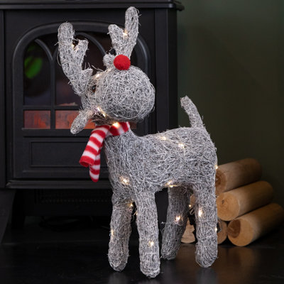 Samuel Alexander White Battery Operated Rattan Woven Blitzen Reindeer With Warm Leds 51Cm
