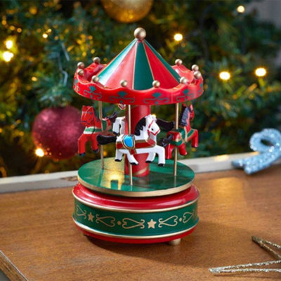 Samuel Alexander 18cm Musical Christmas Carousel - Hand Painted Red Green Gold - Wind Up Mechanical Decoration - Image 4