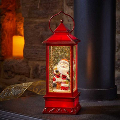 Samuel Alexander 29Cm Battery Operated Light Up Snowswirl Santa Chimney Christmas Lantern Decoration
