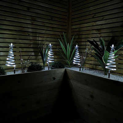 Samuel Alexander Set Of 4 Battery Operated Led Cool Spiral Tree Path Lights Christmas Decoration With Timer White