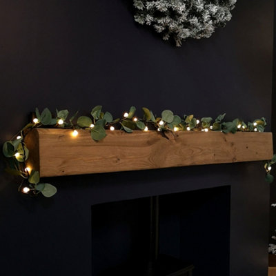Samuel Alexander 1.8M Led Artificial Eucalyptus Garland With Warm White Lights   Battery Operated Green Leaf Foliage For Indoor Christmas Decor