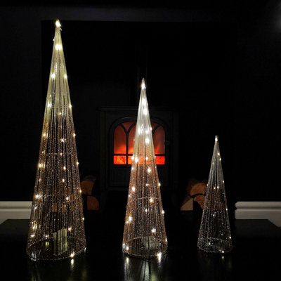 Samuel Alexander Led Tree Cone Obelisk Trio With 90 Leds In Gold
