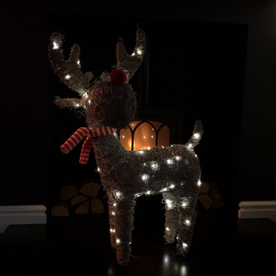 Samuel Alexander 71Cm Battery Operated Rattan Woven Comet Reindeer With Warm Leds White