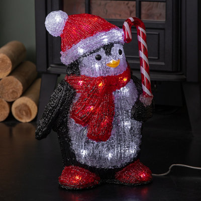 Samuel Alexander 30Cm Light Up Acrylic Christmas Penguin With Candy Cane Decorations & White Leds from B&Q