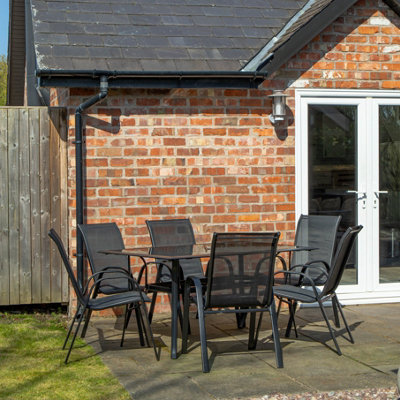 Samuel Alexander Outdoor 6 Person Rectangular Glass Top Garden Dining Table Chairs Set Black