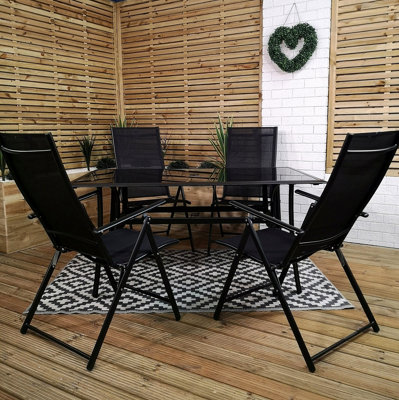 Samuel Alexander Outdoor 4 Person Rectangular Glass Top Garden Dining Table Chairs Set Black
