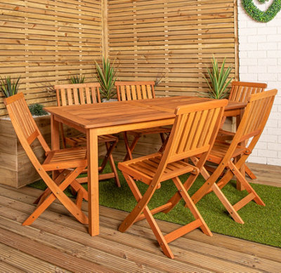 B&Q -  Outdoor 6 Person Rectangular Wooden Garden Patio Dining Table Chairs Set