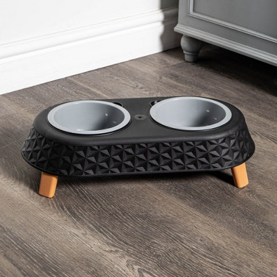 Samuel Alexander 16Cm X 9Cm Black Plastic Raised Double Pet Bowl Feeding Station With Stand from B&Q