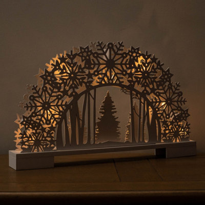 Samuel Alexander 45Cm Battery Operated White Wooden Snowflake Arch & Christmas Trees With 10 Warm White Leds from B&Q