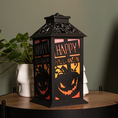 Samuel Alexander Black/Light Battery Operated Up Happy Halloween Lantern Decoration With Multi Coloured Leds 29Cm