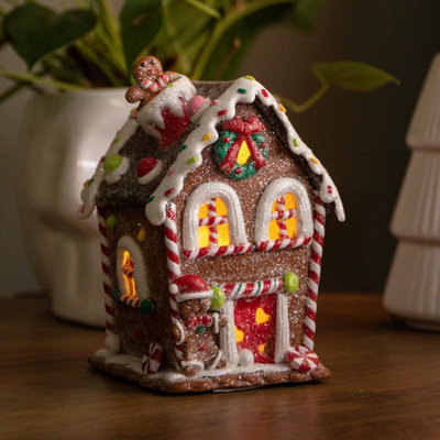 Samuel Alexander Light/White Battery Operated Up Gingerbread Candy Cottage With Warm Leds 14Cm