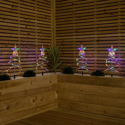 B&Q -  45Cm Set Of 4 Light Up White Spiral Christmas Tree Garden Path Lights With 100 Multi Coloured Leds